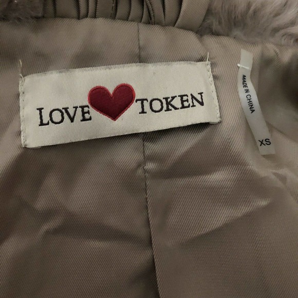 Love Token Natural Rabbit Fur Vest Taupe Sz XS Chain Belt Faux Suede Buttoned - Picture 7 of 8